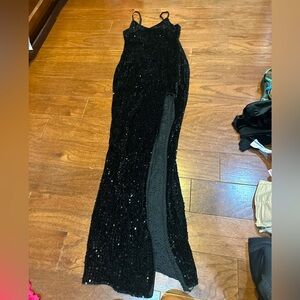 Luxe Size Medium M slit thigh sequins party Maxi Stretch Formal dress lot5688